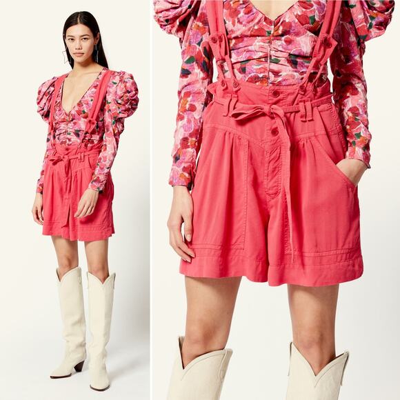 Isabel Marant Flink Suspender Shorts Pink Size Medium High Rise Chic Sexy Loose - Picture 2 of 16